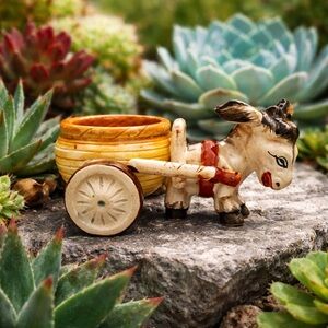 Ceramic Burro Pulling a Cart Marked Occupied Japan Made Between 1945-1952